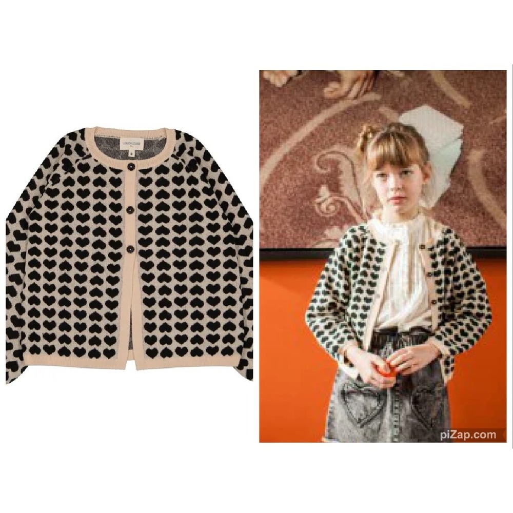 Louis Louise Gulsah Knitted Wool Blend Heart Cardigan Sweater-Black/Beige 2